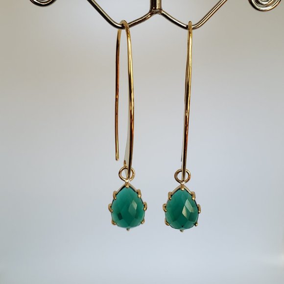 Long Emerald Hook Earrings - Picture 2 of 6